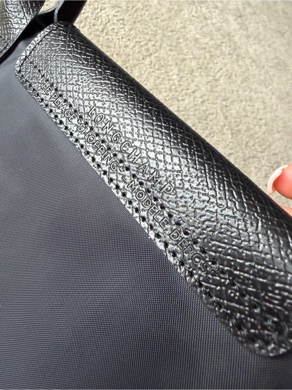 Longchamp Black Le Pliage Nylon Tote with Textured Leather Flap - Picture 5 of 7